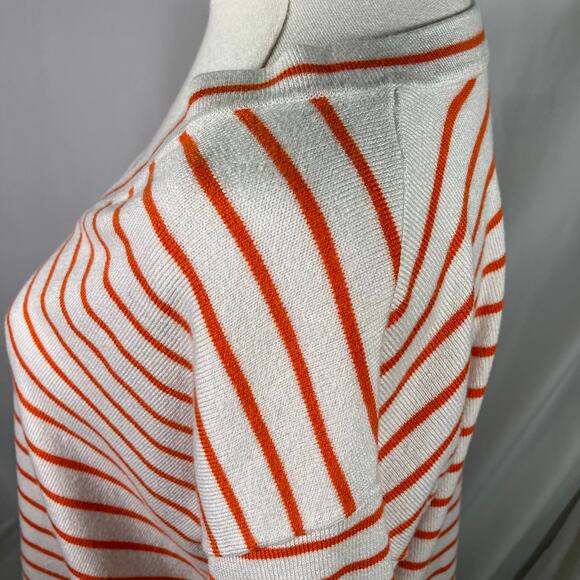 Ann Taylor Orange White Striped V-Neck Sweater Top Size‎ S SP22 Short Sleeve - Picture 6 of 15